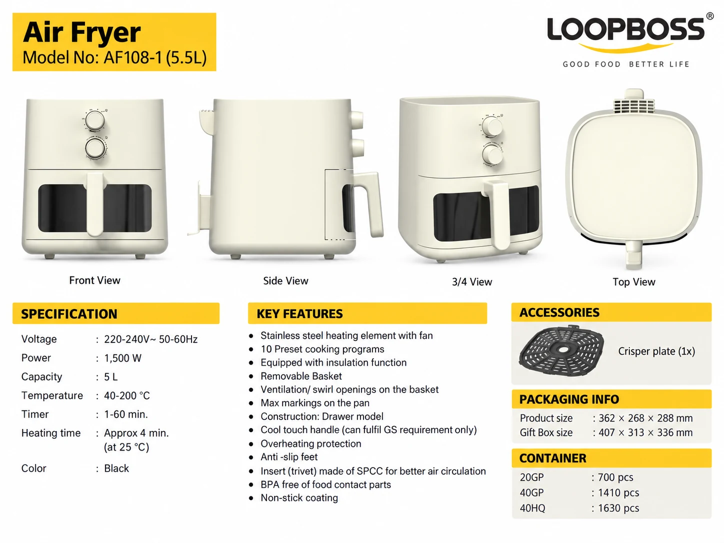 LOOPBOSS Glass Air Fryer AF121