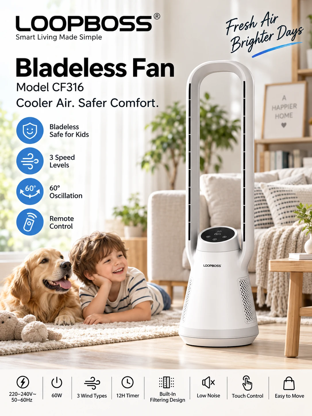 LOOPBOSS Tower PTC Fan Heater HC002A