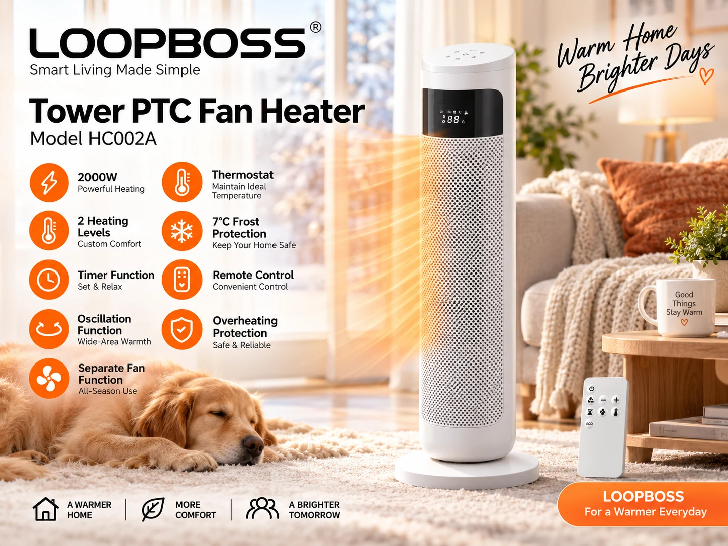 LOOPBOSS Tower PTC Fan Heater HC307 / HC307A