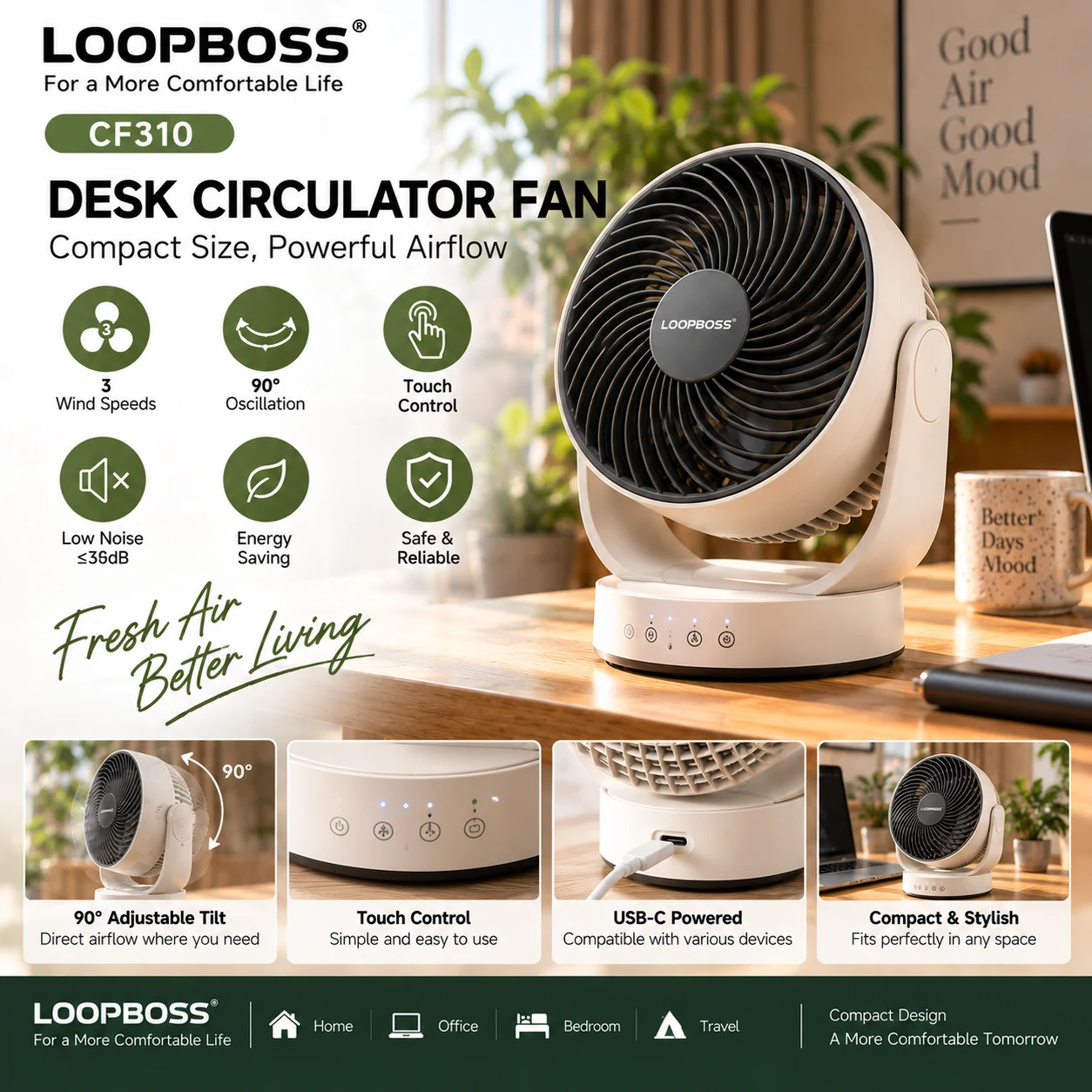 LOOPBOSS Table Air Cooler with Mist CF003