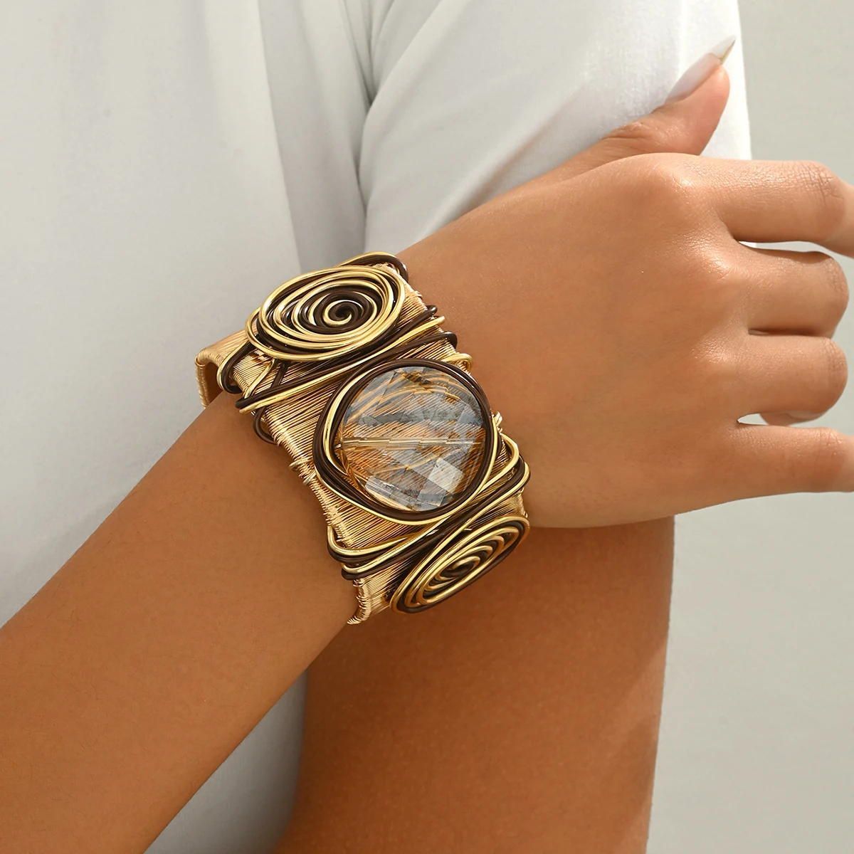 ShaiNewi Wire Wrapped Stone Cuff Bracelet
