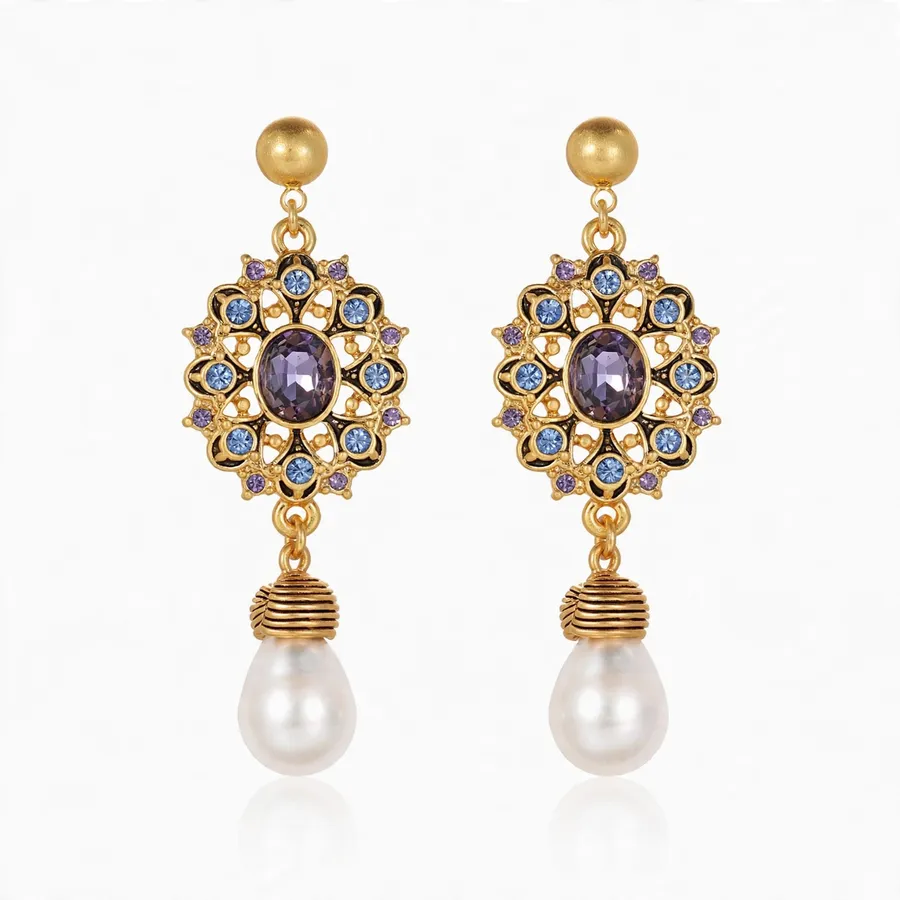 Flower Crystal Shell-Pearl Earrings