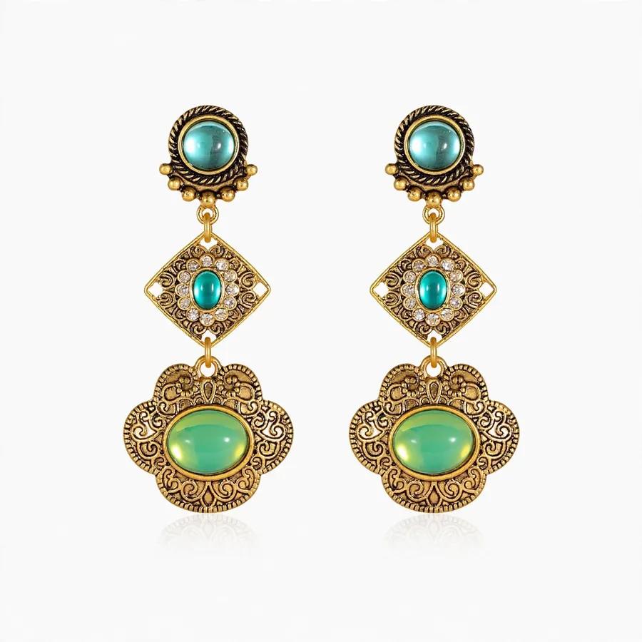 Gold Emerald Stud Earrings
